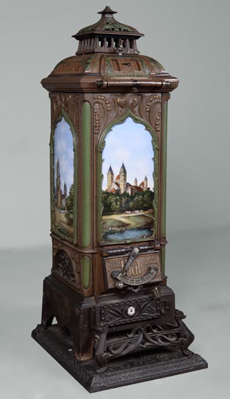 Musgrave & Co mannheim - Enameled cast iron stove adorned with views of important buildings in the Palatinate, Germany, circa 1900-11