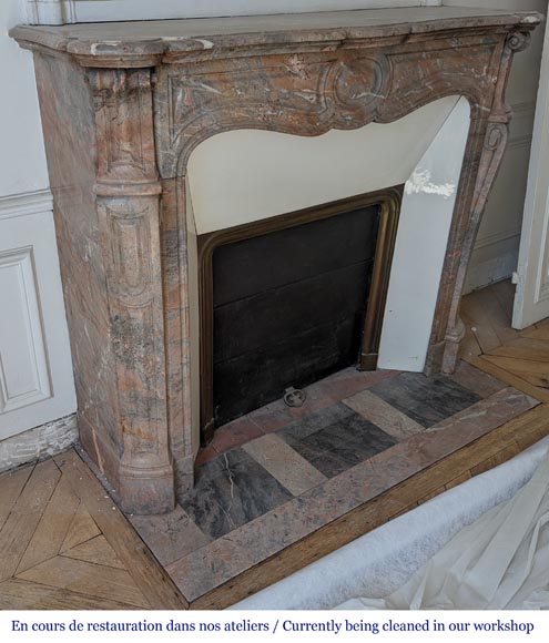 An antique Louis XV style fireplace, Pompadour model, made out of Enjugerais marble-2