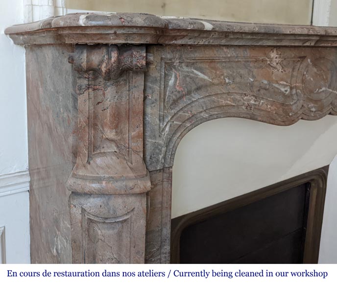 An antique Louis XV style fireplace, Pompadour model, made out of Enjugerais marble-3
