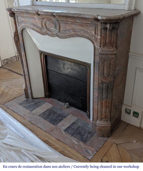 An antique Louis XV style fireplace, Pompadour model, made out of Enjugerais marble-5