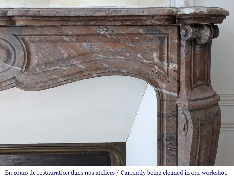 An antique Louis XV style fireplace, Pompadour model, made out of Enjugerais marble-6
