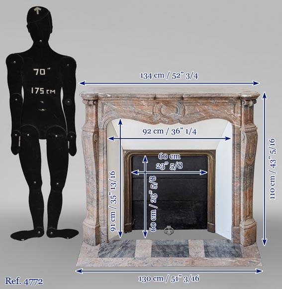 An antique Louis XV style fireplace, Pompadour model, made out of Enjugerais marble-10