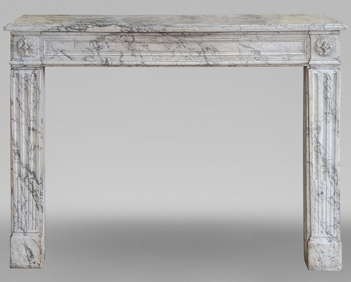 Antique Louis XVI period fireplace in veined marble-0