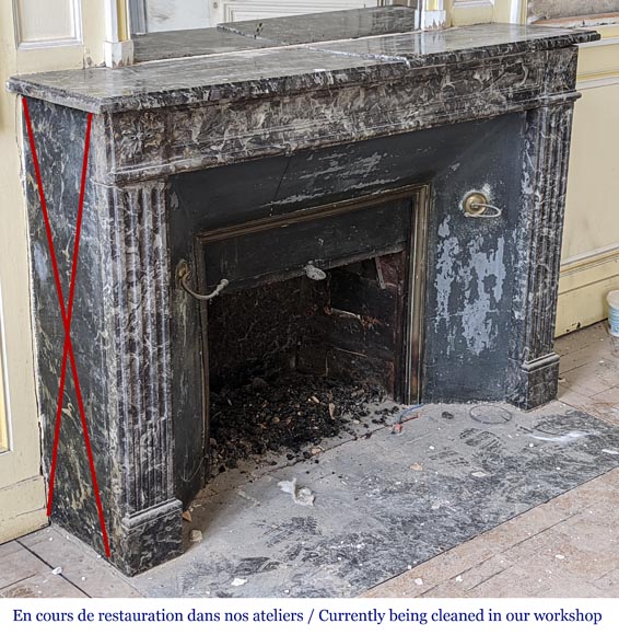 Louis XVI period fireplace in gray Ardennes marble-2