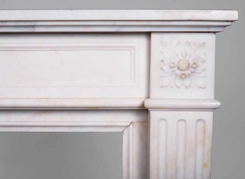 Louis XVI style fireplace in veined white marble decorated with a garland-6