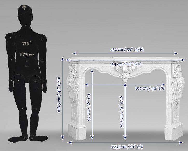A richly sculpted Carrara marble fireplace in the Napoleon III style, decorated with a lion's head. A richly sculpted Carrara marble fireplace in the Napoleon III style, decorated with a lion's head.-14