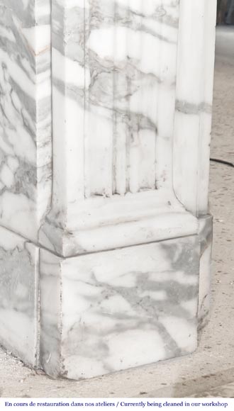 Louis XVI style fireplace decorated with a sunflower, in Arabescato marble-4