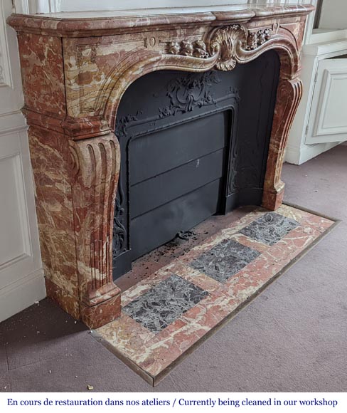 Louis XV style fireplace in Breche de Saint-Maximin marble-4