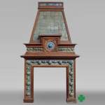 GENTIL & BOURDET – Oak and Blue Stoneware Fireplace with Egyptian Revival Motifs, circa 1904