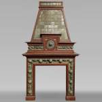 Fireplace by Gentil and Bourdet in Green Stoneware and Oak
