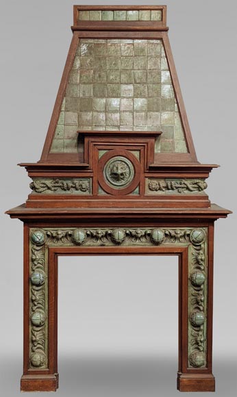 Fireplace by Gentil and Bourdet in Green Stoneware and Oak-0