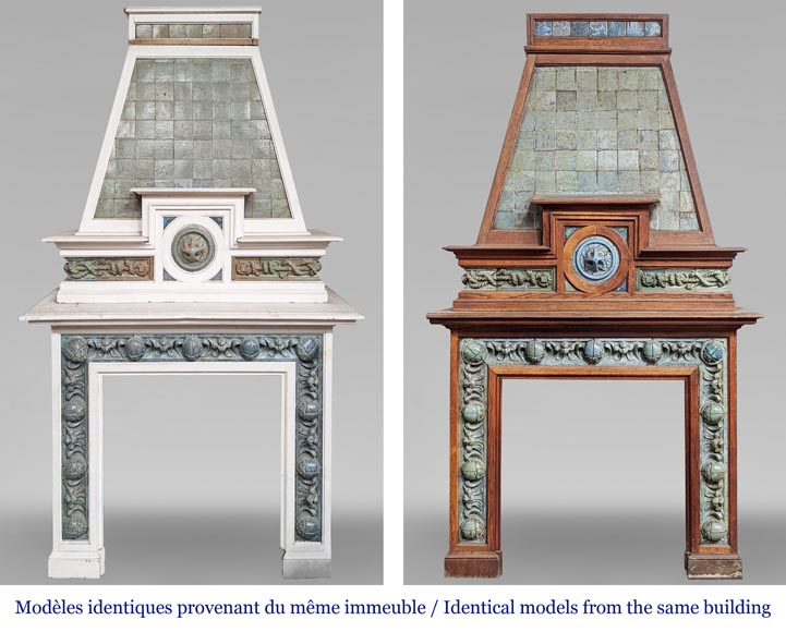 Fireplace by Gentil and Bourdet in Green Stoneware and Oak-1