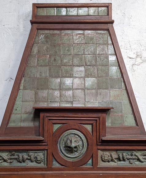 Fireplace by Gentil and Bourdet in Green Stoneware and Oak-3