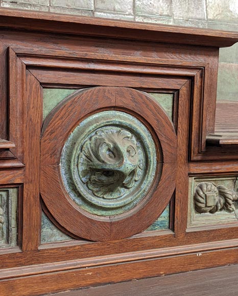 Fireplace by Gentil and Bourdet in Green Stoneware and Oak-4