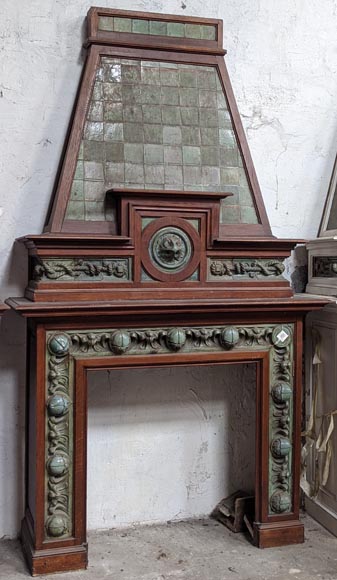 Fireplace by Gentil and Bourdet in Green Stoneware and Oak-7