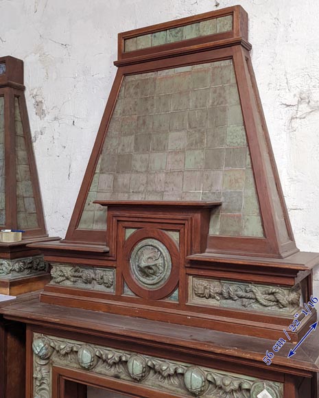 Fireplace by Gentil and Bourdet in Green Stoneware and Oak-12
