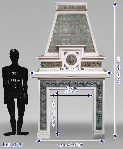 Fireplace by Gentil and Bourdet in Blue Stoneware and white painted wood-14