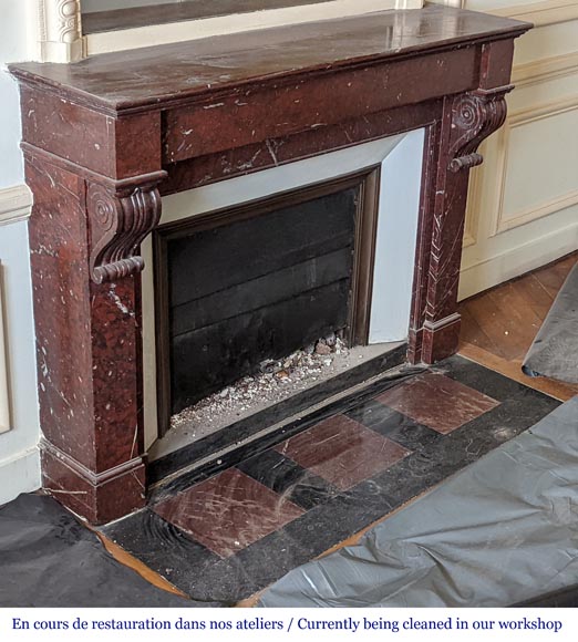 Napoleon III style fireplace in Griotte marble with modillions-2