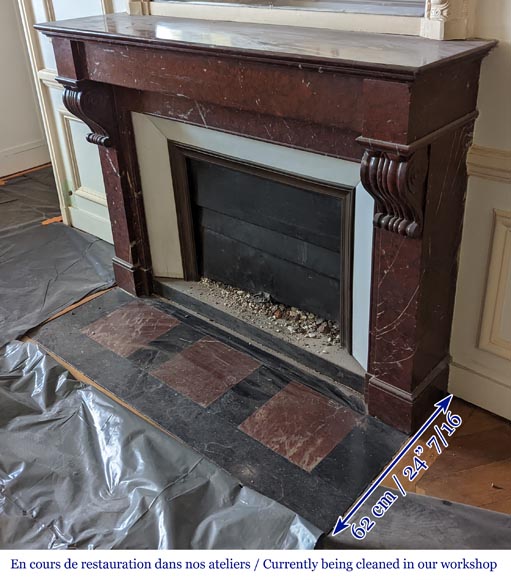 Napoleon III style fireplace in Griotte marble with modillions-6