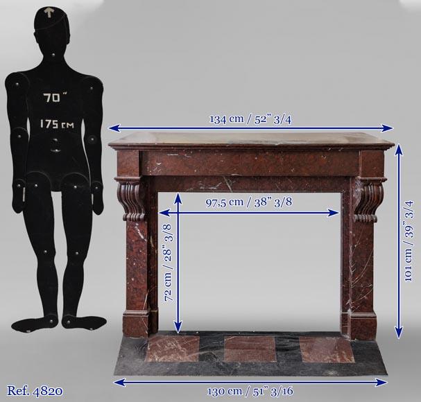 Napoleon III style fireplace in Griotte marble with modillions-11