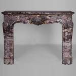 Important Louis XV style fireplace decorated with a leaf, made of Fleur de Pêcher marble