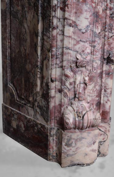 Important Louis XV style fireplace decorated with a leaf, made of Fleur de Pêcher marble-9