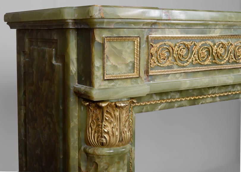 Louis XVI style mantel in bronze and green onyx-4