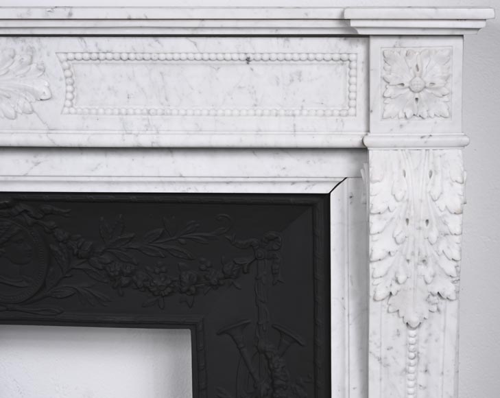 Louis XVI style fireplace with acanthus leaves and beading, in Carrara marble-8