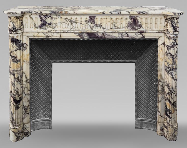 Louis XVI style fireplace with half-columns and rudenture in Violet Breccia-0