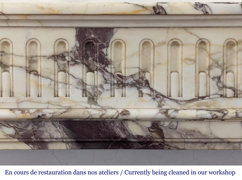 Louis XVI style fireplace with half-columns and rudenture in Violet Breccia-1