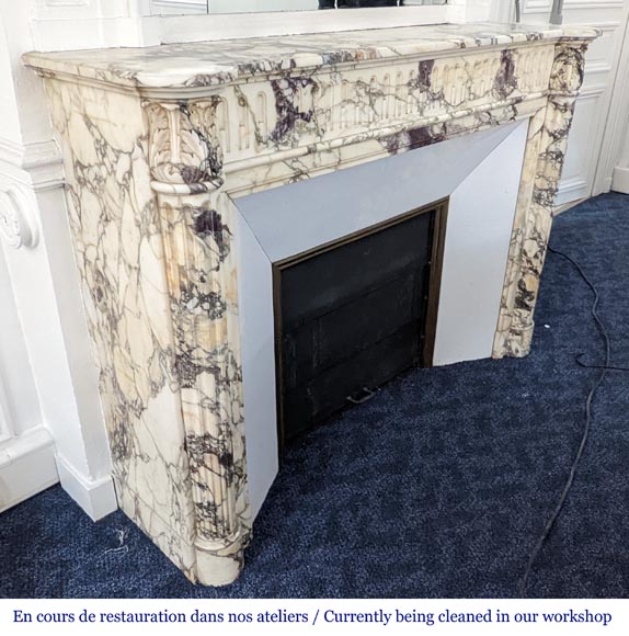 Louis XVI style fireplace with half-columns and rudenture in Violet Breccia-2