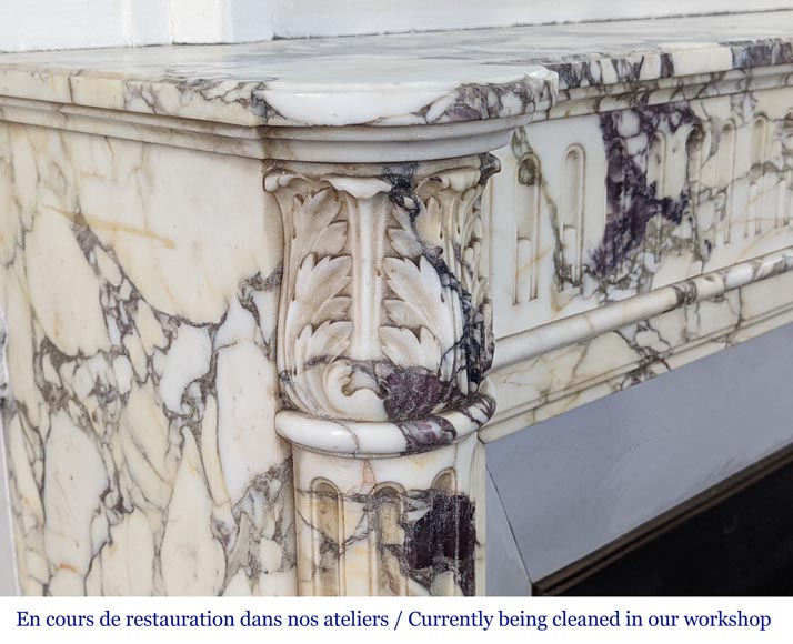 Louis XVI style fireplace with half-columns and rudenture in Violet Breccia-3