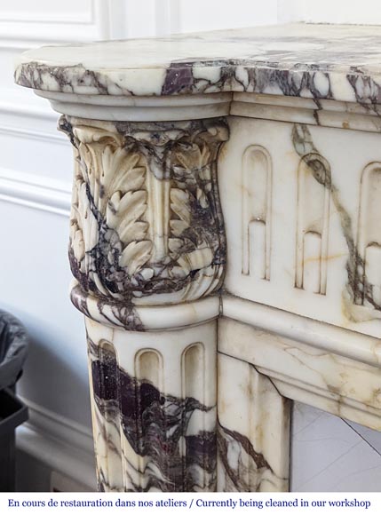 Louis XVI style fireplace with half-columns and rudenture in Violet Breccia-4