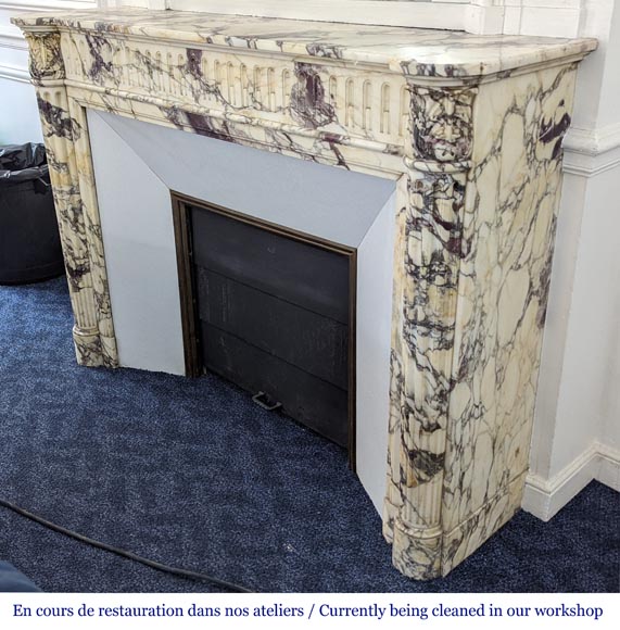 Louis XVI style fireplace with half-columns and rudenture in Violet Breccia-6