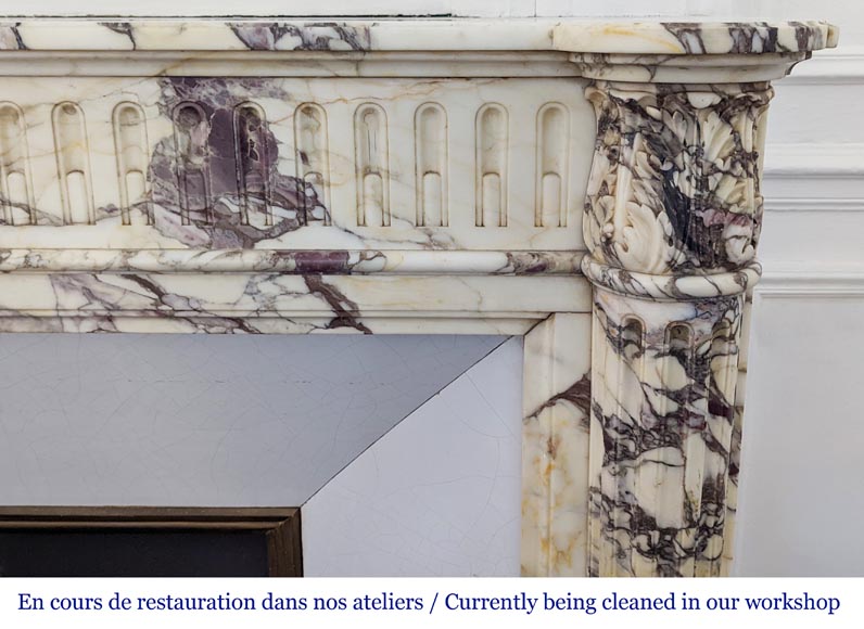 Louis XVI style fireplace with half-columns and rudenture in Violet Breccia-7