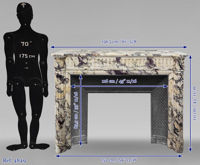 Louis XVI style fireplace with half-columns and rudenture in Violet Breccia-10
