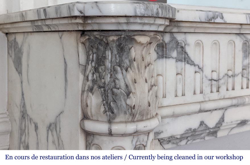 Louis XVI style fireplace with half-columns and rudenture in Arabescato marble-3