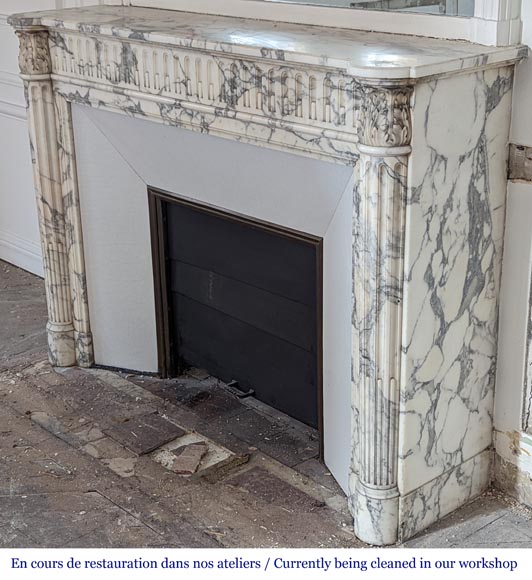 Louis XVI style fireplace with half-columns and rudenture in Arabescato marble-5