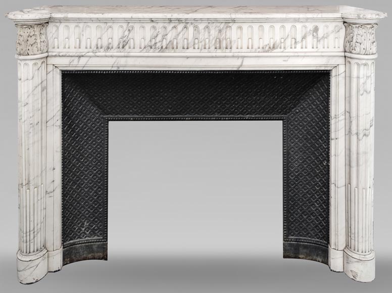 Louis XVI style fireplace with half-columns and rudenture in Carrara marble-0