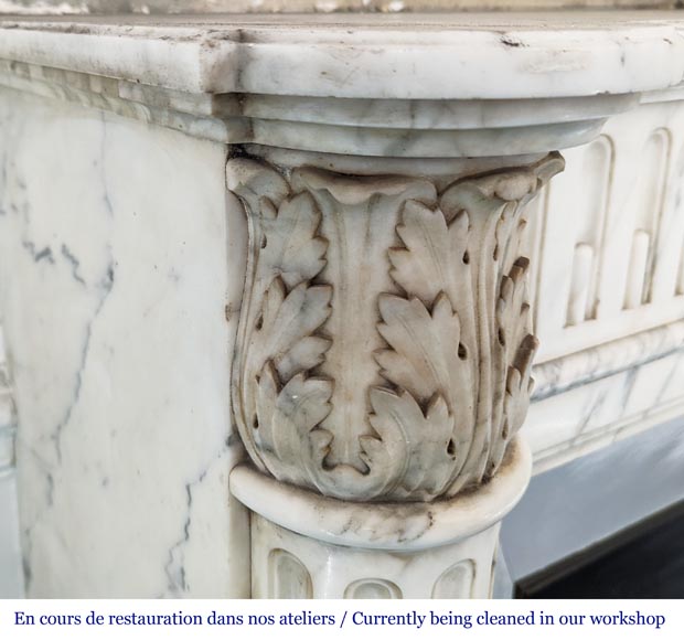 Louis XVI style fireplace with half-columns and rudenture in Carrara marble-2