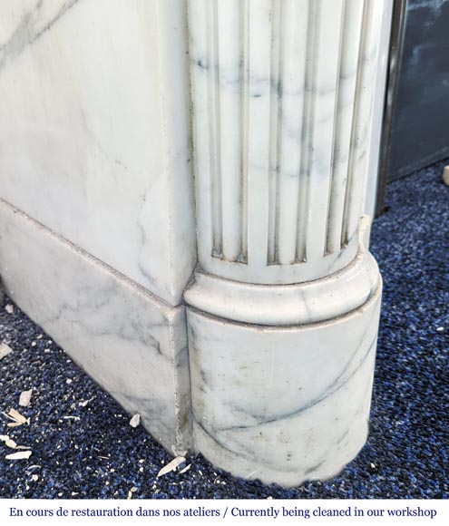 Louis XVI style fireplace with half-columns and rudenture in Carrara marble-3