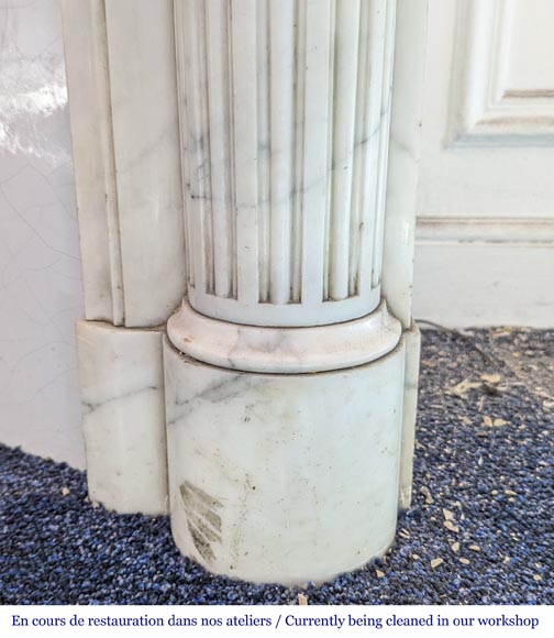 Louis XVI style fireplace with half-columns and rudenture in Carrara marble-5