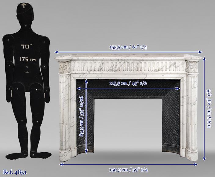 Louis XVI style fireplace with half-columns and rudenture in Carrara marble-7