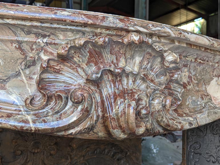 Exceptional Louis XV style fireplace in Rouge Royal marble with an asymmetrical shell-2