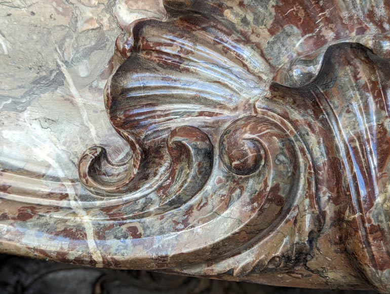 Exceptional Louis XV style fireplace in Rouge Royal marble with an asymmetrical shell-3
