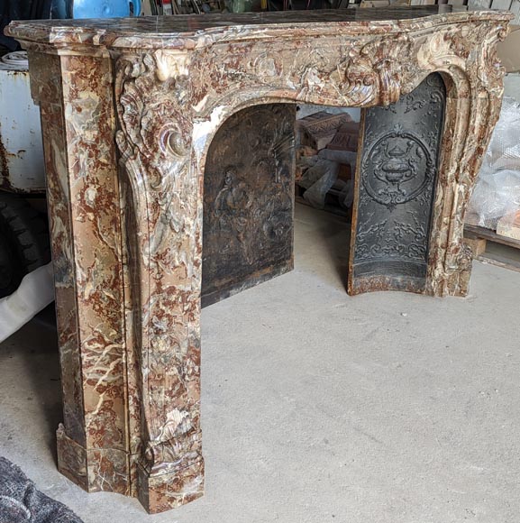 Exceptional Louis XV style fireplace in Rouge Royal marble with an asymmetrical shell-5
