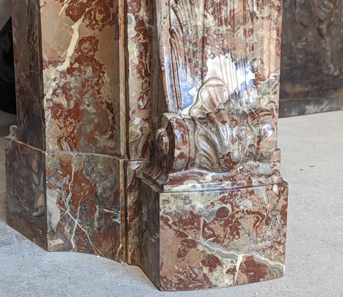 Exceptional Louis XV style fireplace in Rouge Royal marble with an asymmetrical shell-9