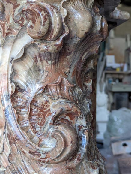 Exceptional Louis XV style fireplace in Rouge Royal marble with an asymmetrical shell-12