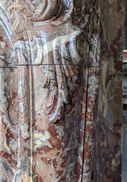 Exceptional Louis XV style fireplace in Rouge Royal marble with an asymmetrical shell-13