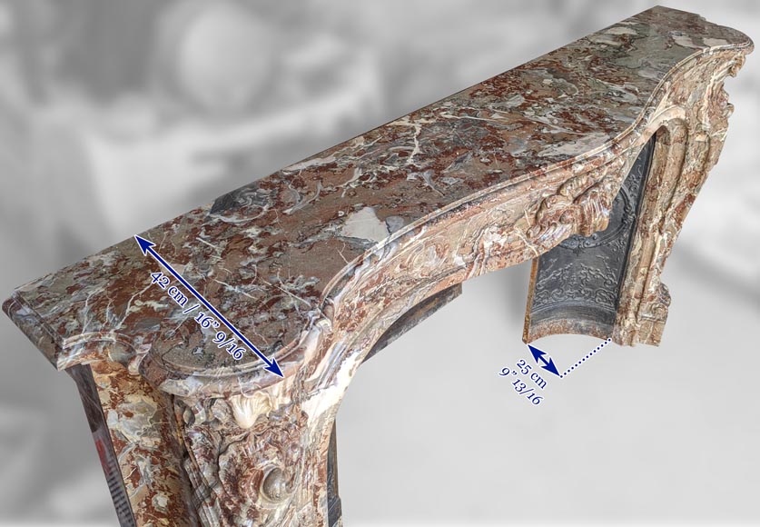 Exceptional Louis XV style fireplace in Rouge Royal marble with an asymmetrical shell-20